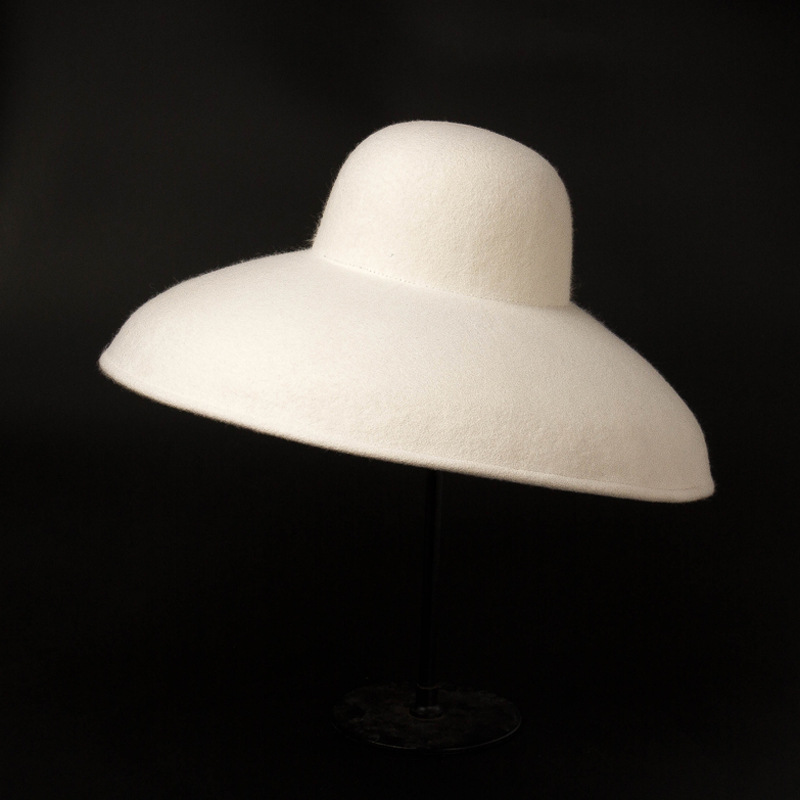 Fedora Hat Wool - 여성용 클래식 빅 와이드 브림 울