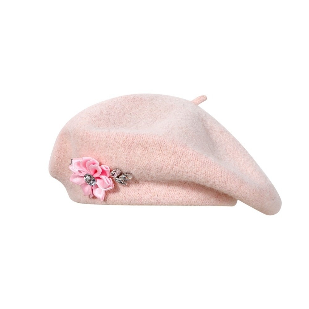 Beret French Wool - 우아한 솔리드 컬러 울 베레모 꽃무늬