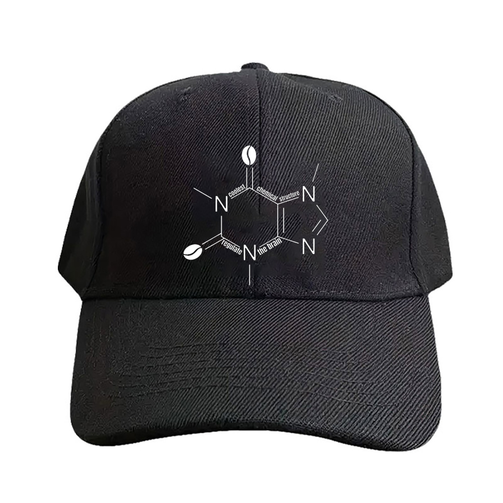 Baseball Cap Structured - 귀여운 검은색 카페인 화학 구조와 사랑스러운