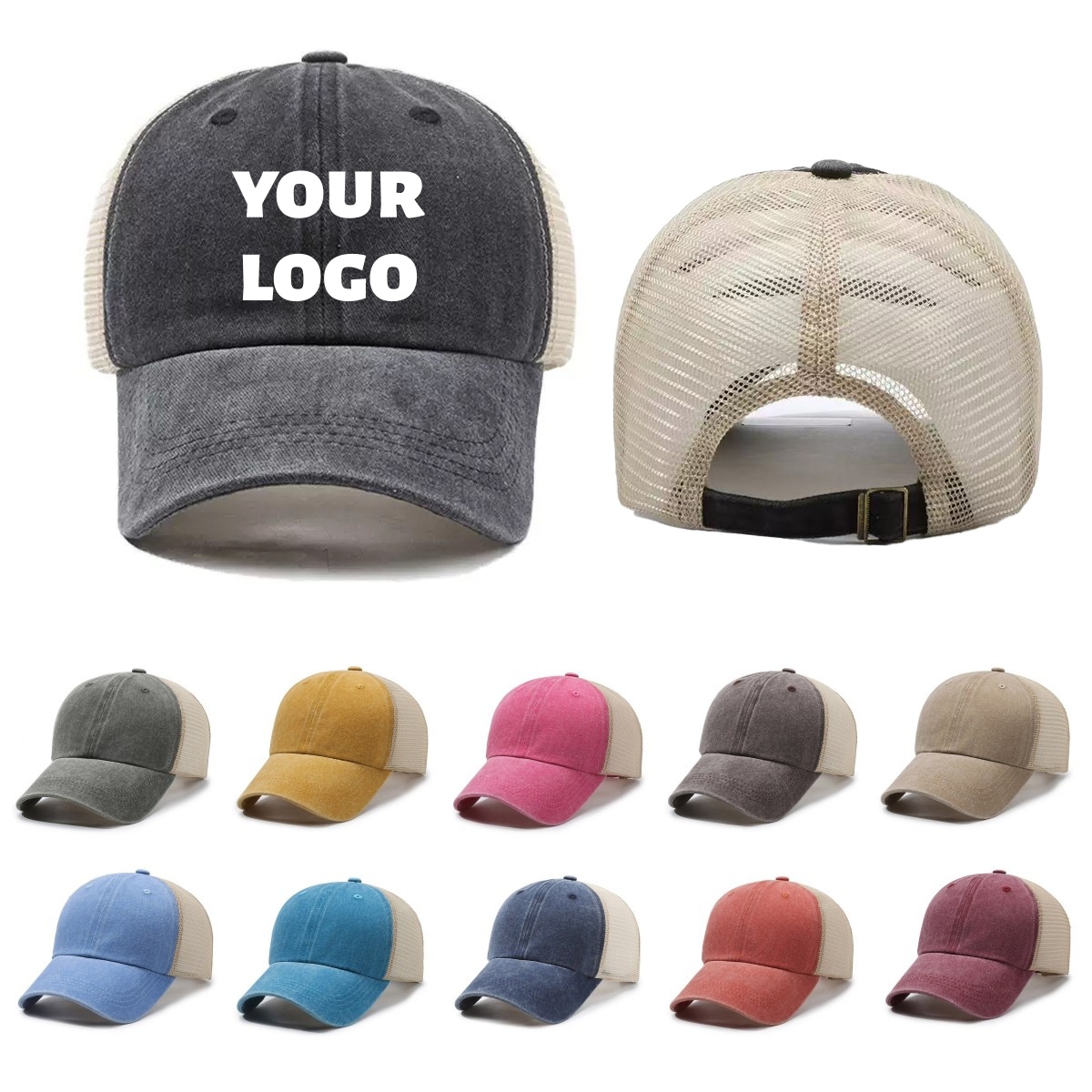 Visor Sun Hat - 커스텀 로고 워싱 메쉬 캡 통기성