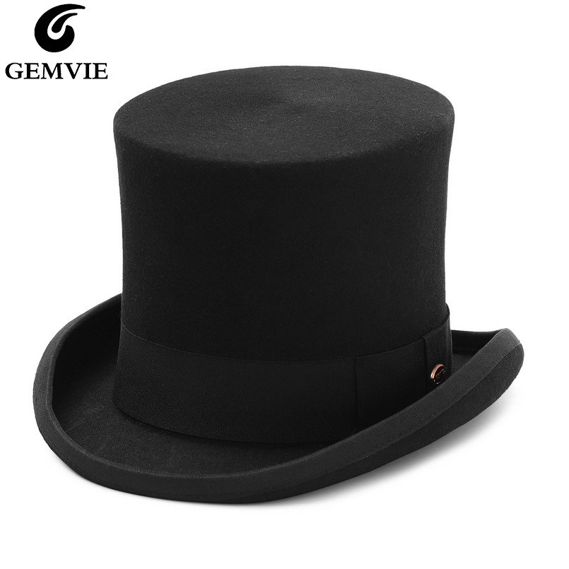 Fedora Hat Wool - GEMVIE-100% 울 펠트 탑 모자, 17cm,