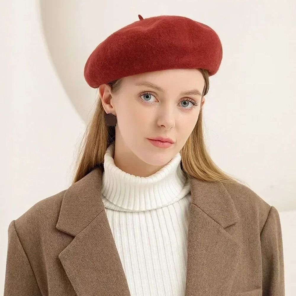 Beret French Wool - 패션 따뜻한 겨울 울 베레모 단색