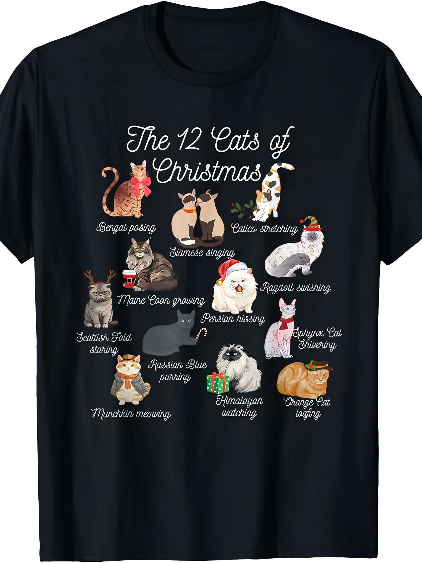Dad Hat Cotton - 크리스마스 12마리 고양이 티셔츠 - 재미있는