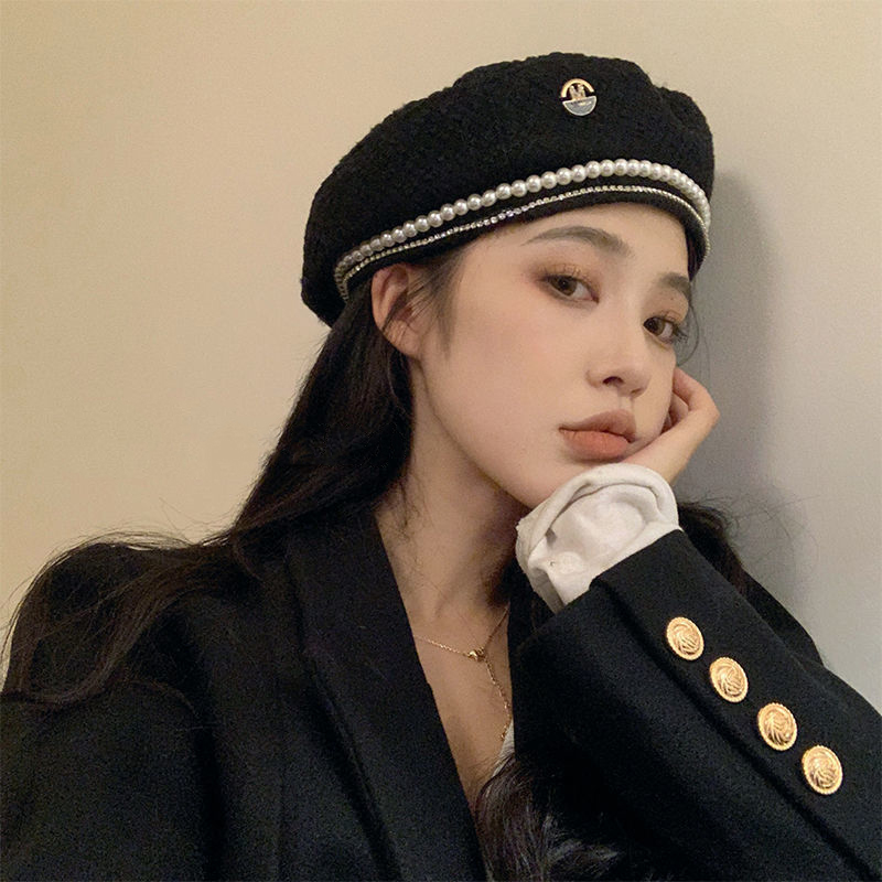 W102 겨울 베레모, 체인, 진주, 햅번 스타일 모자 - Beret French Wool 리뷰 및 가격