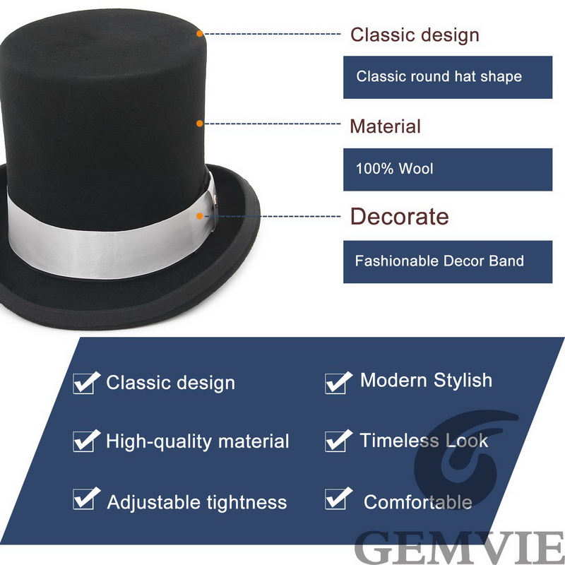 GEMVIE-100% 울 펠트 탑 모자, 17cm, 남 - Fedora Hat Wool 리뷰 및 가격