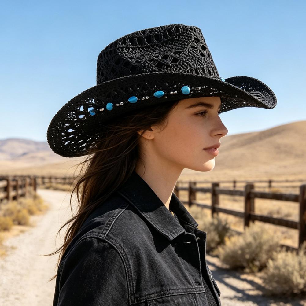 와이드 브림 카우보이 모자 웨스턴 스타일 선햇 여성용  - Cowboy Hat Straw 리뷰 및 가격