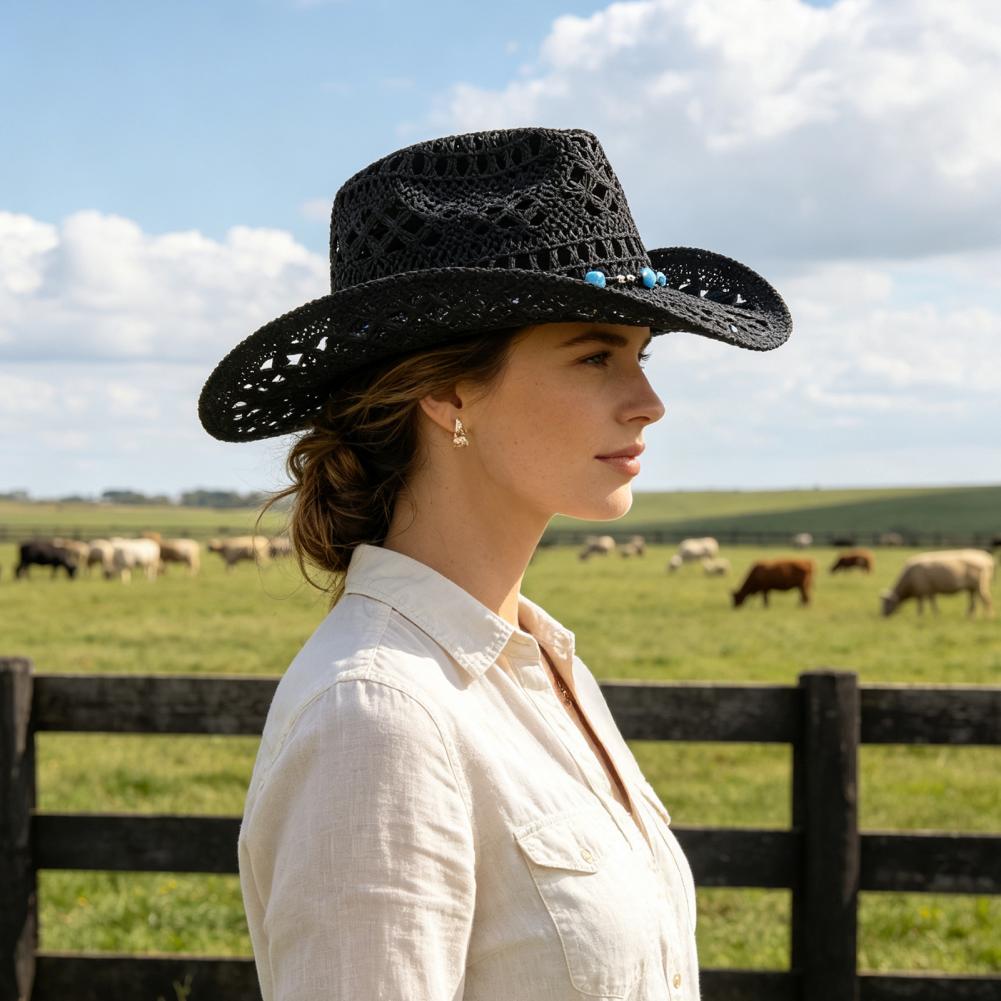 와이드 브림 카우보이 모자 웨스턴 스타일 선햇 여성용  - Cowboy Hat Straw 리뷰 및 가격