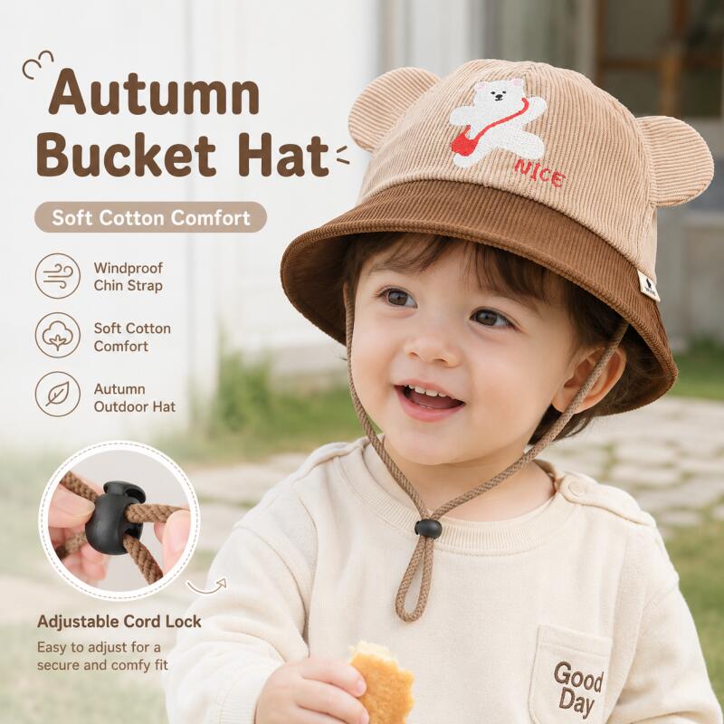 아동용 곰돌이 귀 버킷햇 부드러운 면 소재 컬러 블록  - Bucket Hat Cotton 리뷰 및 가격