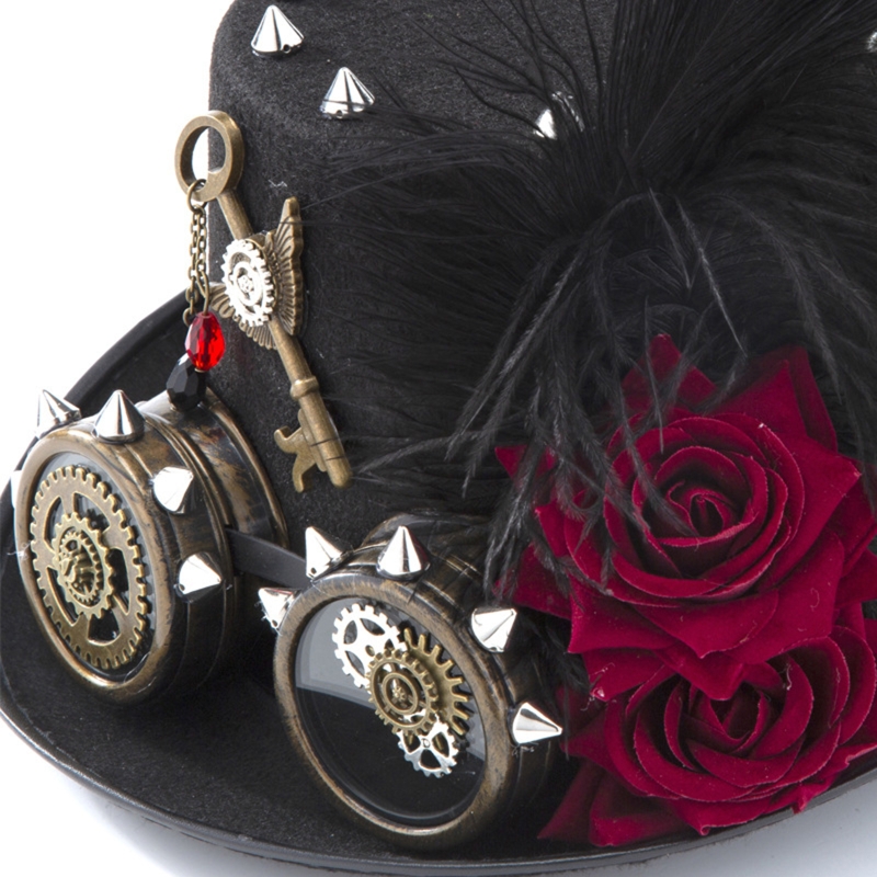 Y166 빈티지 Steampunk 모자 탑 모자 고글  - Fedora Hat Wool 리뷰 및 가격