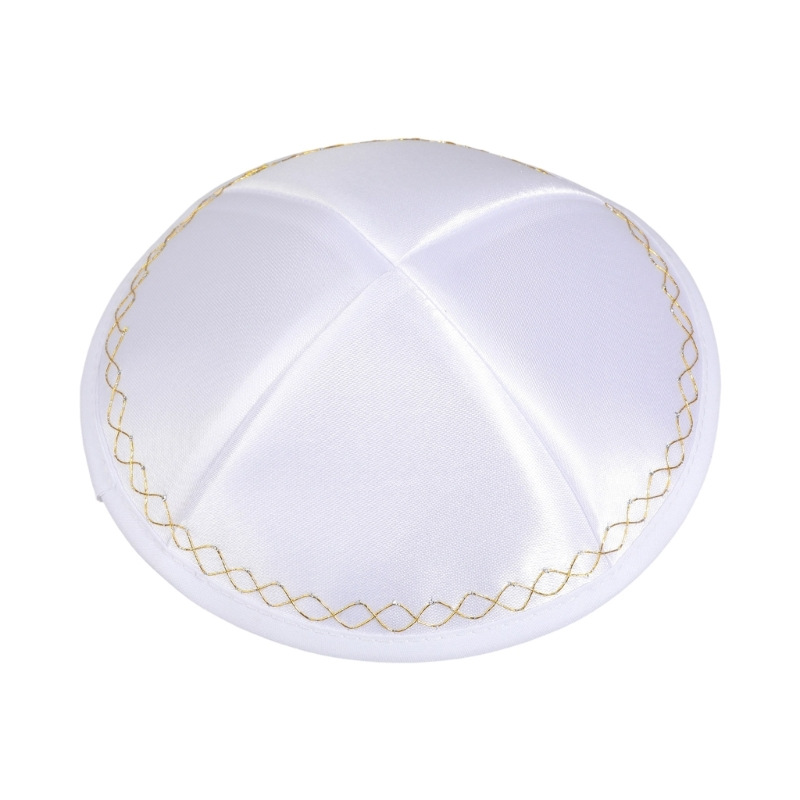 흰색 새틴 유대교 키파, 금색 물결무늬 테두리 야르물케 - Skull Cap Helmet Liner 리뷰 및 가격