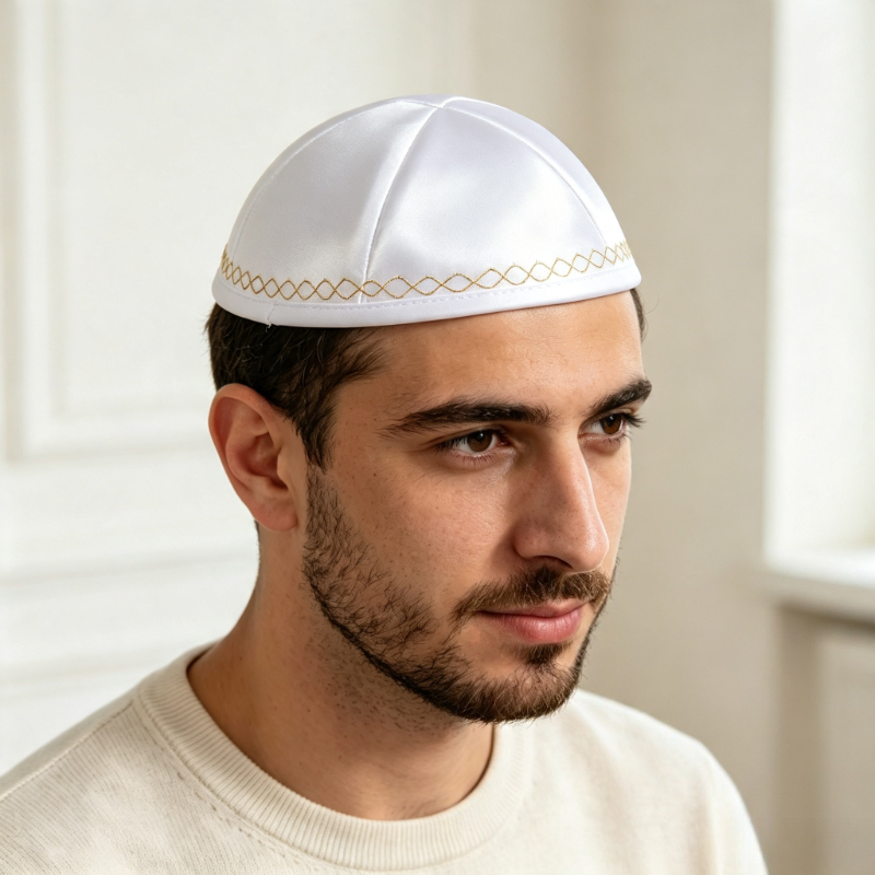 흰색 새틴 유대교 키파, 금색 물결무늬 테두리 야르물케 - Skull Cap Helmet Liner 리뷰 및 가격