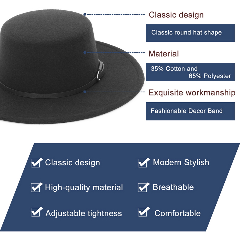 우아한 와이드 브림 페도라 모자 여성 남성용 플랫 탑  - Fedora Hat Wool 리뷰 및 가격